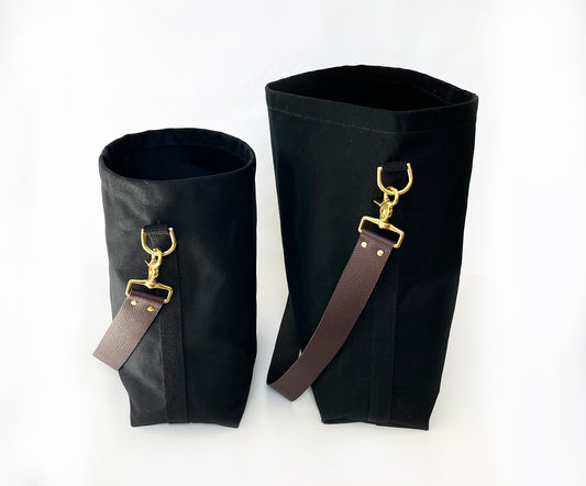 Tote Bag Black with Leather Strap Chocolate