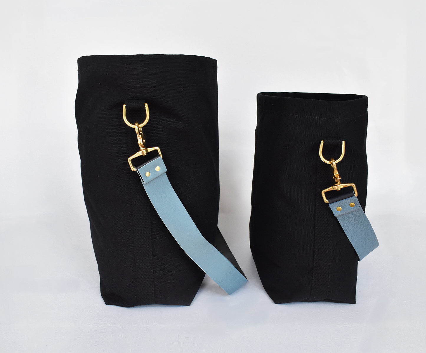 Tote Bag Black with Leather Strap Denim/Black