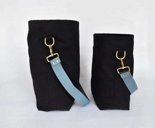 Tote Bag Black with Leather Strap Denim/Black