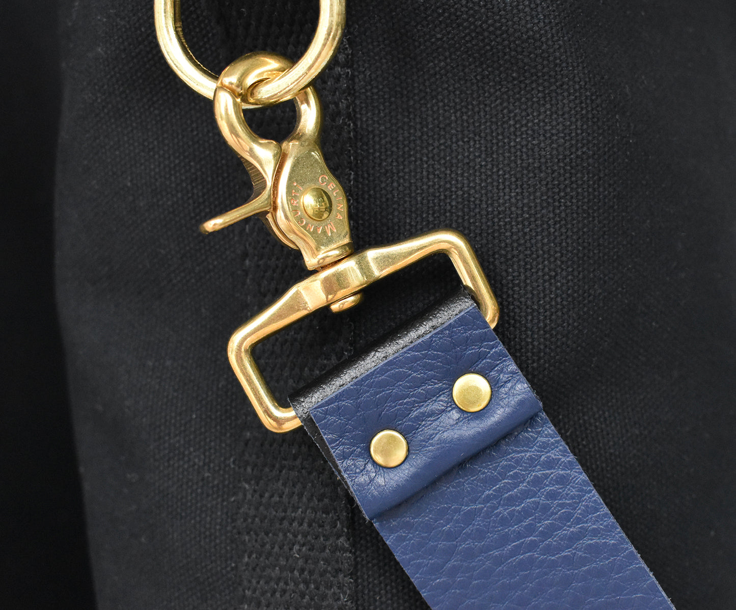 Tote Bag Black with Leather Strap Navy/Black