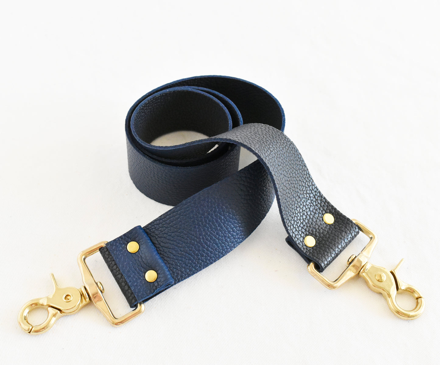 Tote Bag Black with Leather Strap Navy/Black