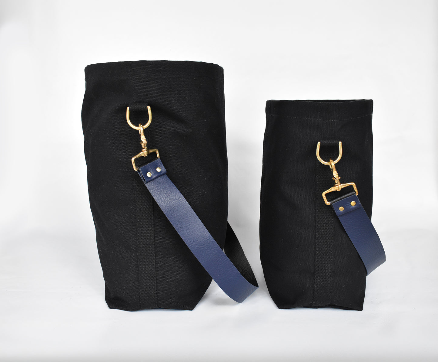 Tote Bag Black with Leather Strap Navy/Black