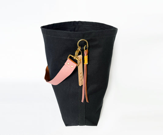 Tote Bag Black with Leather Strap Rose/Caramel