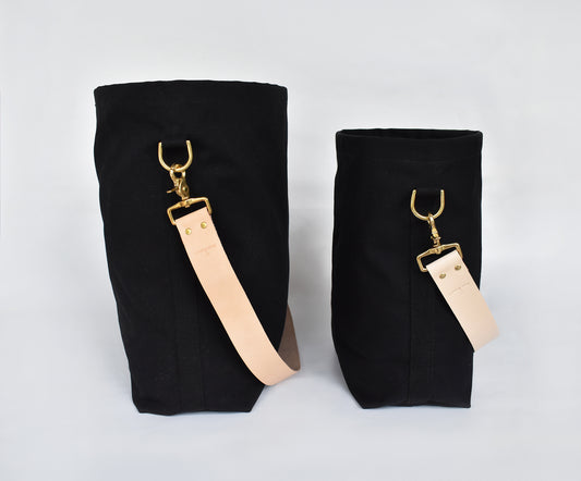 Tote Bag Black with Leather Strap Tan