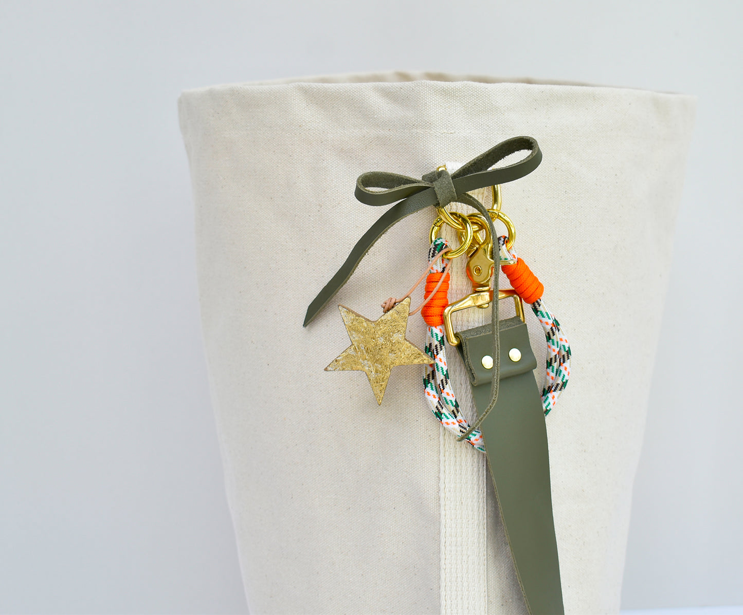 Tote Bag Ivory- Leather Strap Army