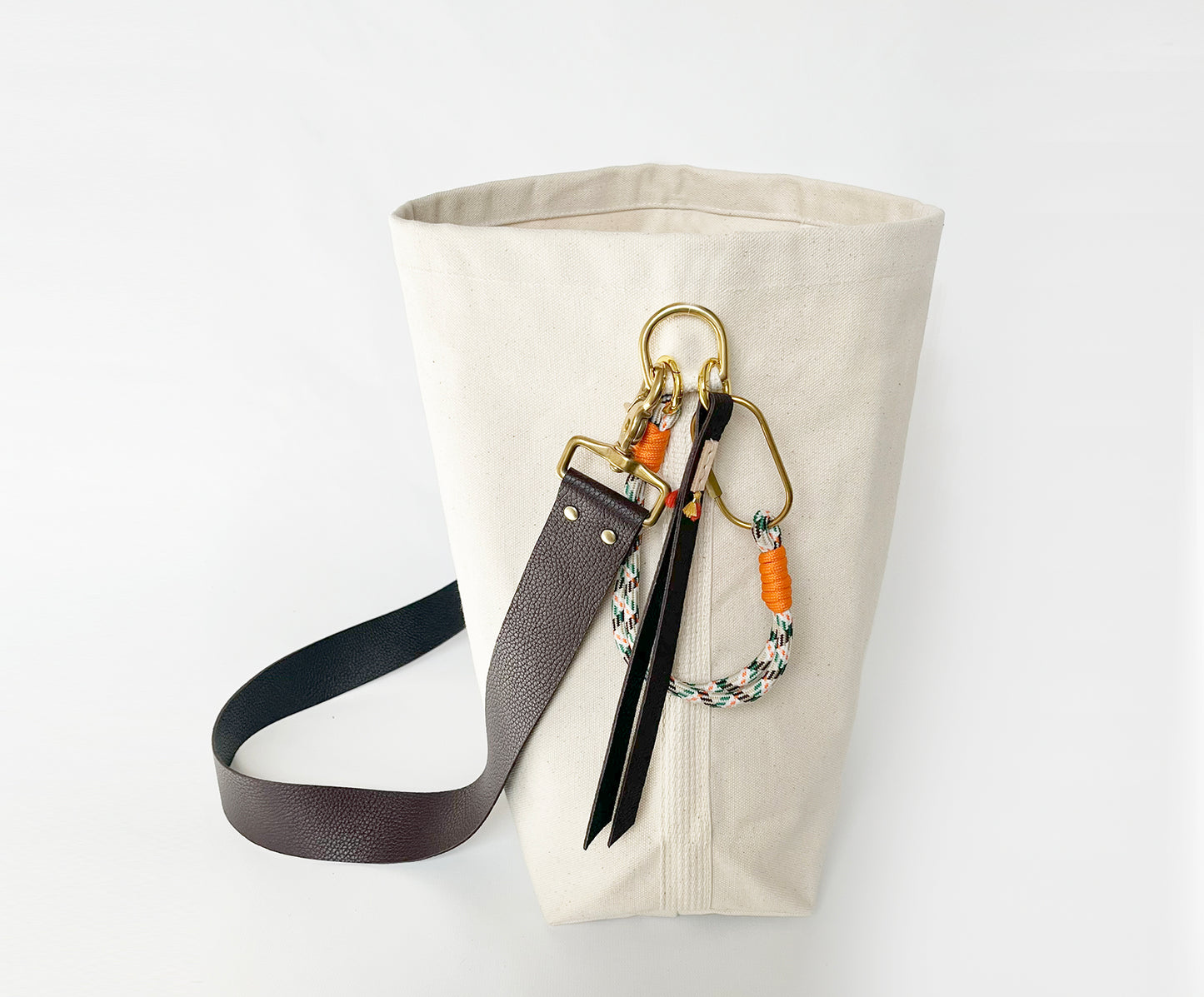 Tote Bag Ivory- Leather Strap Chocolate