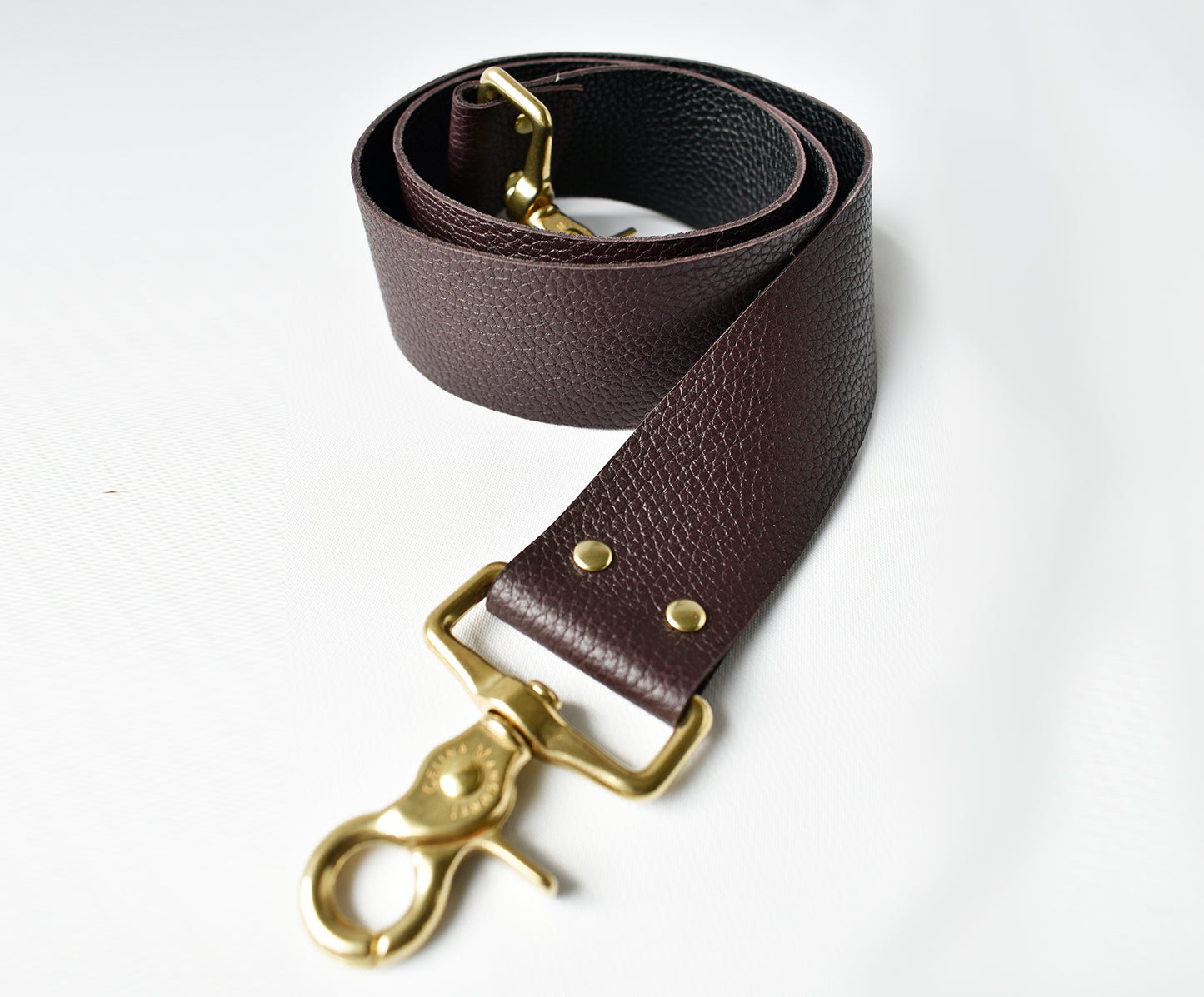 Tote Bag Black- Leather Strap Chocolate