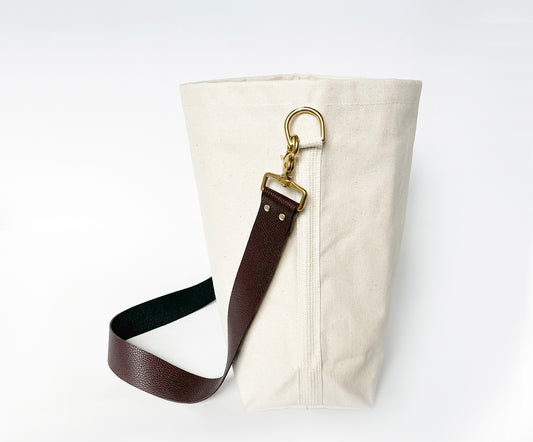 Tote Bag Ivory- Leather Strap Chocolate