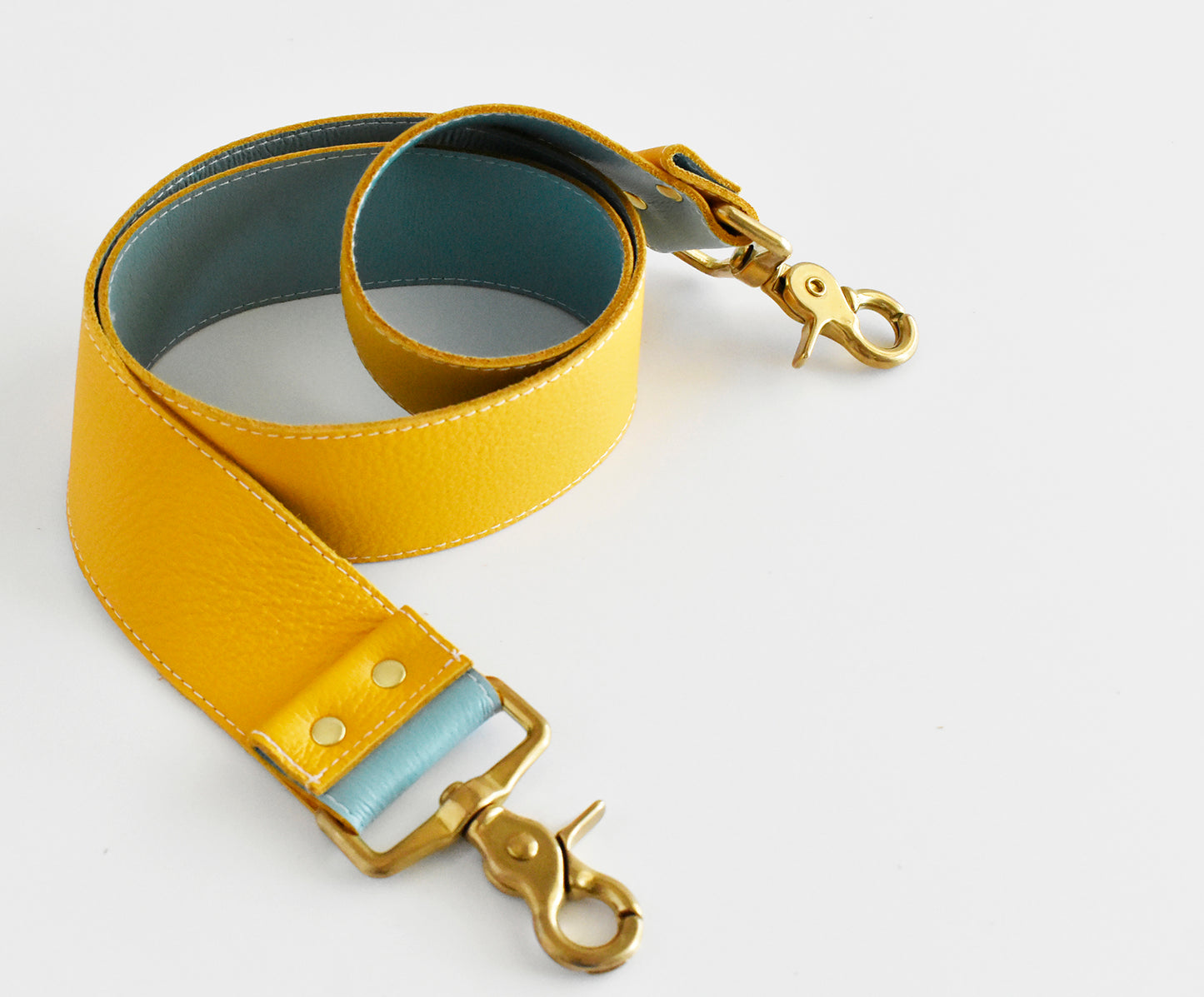Tote Bag Ivory- Leather Strap Mustard/Turquoise