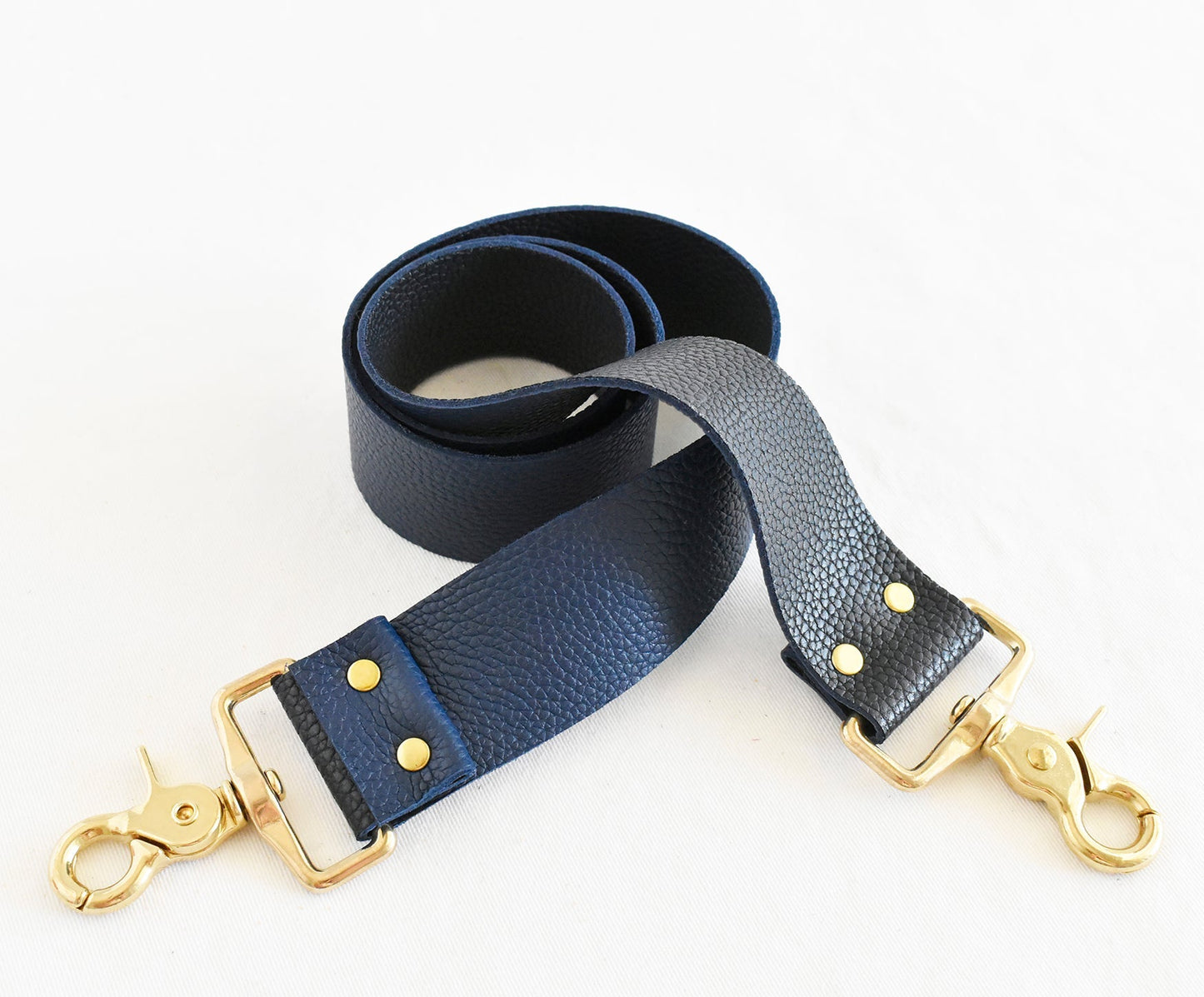 Tote Bag Ivory- Leather Strap Navy/Black