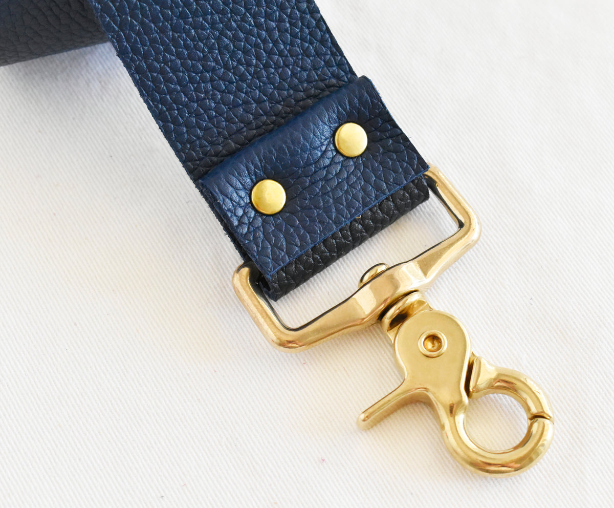 Tote Bag Ivory- Leather Strap Navy/Black