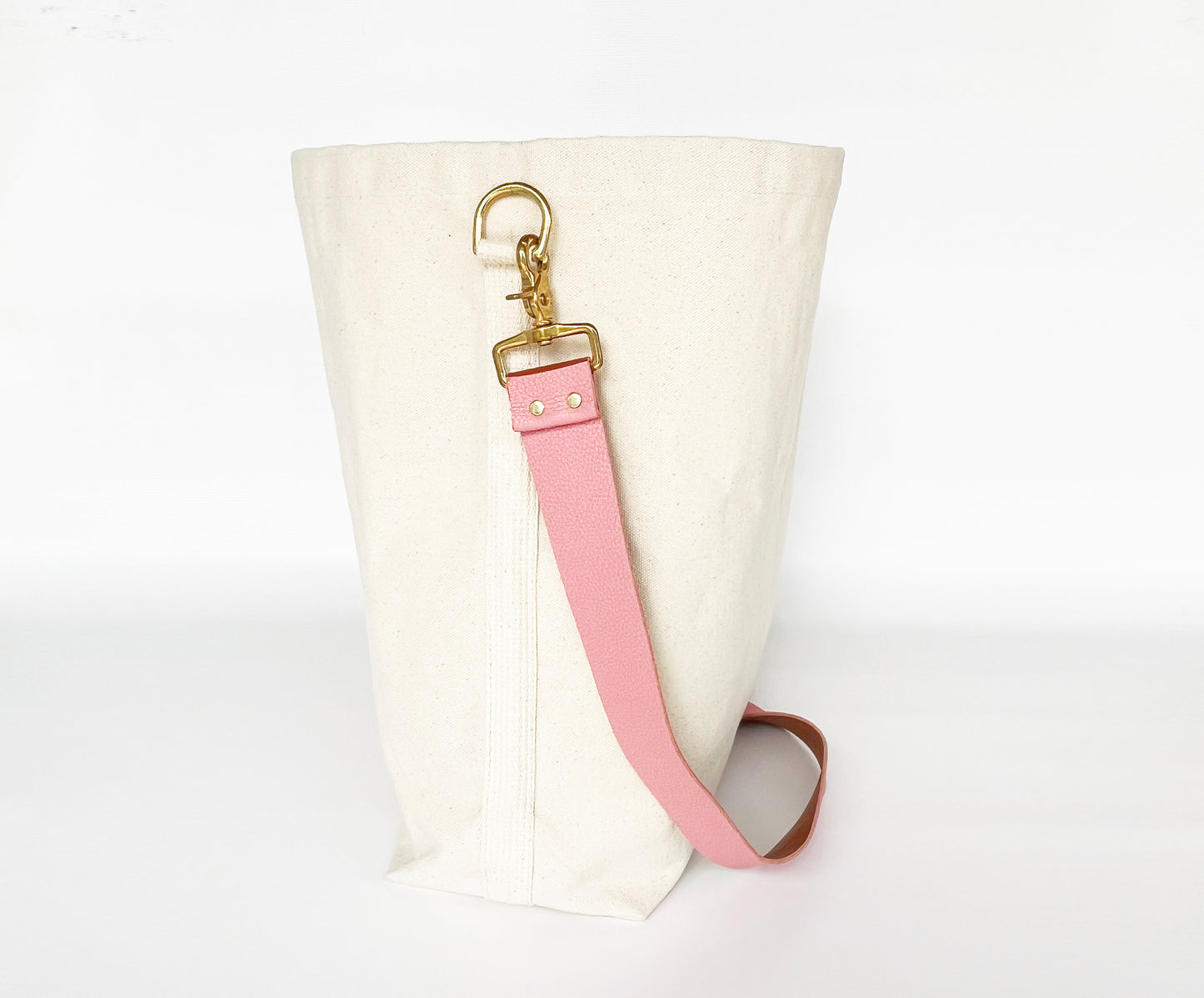 Tote Bag Ivory- Leather Strap Rose/Caramel