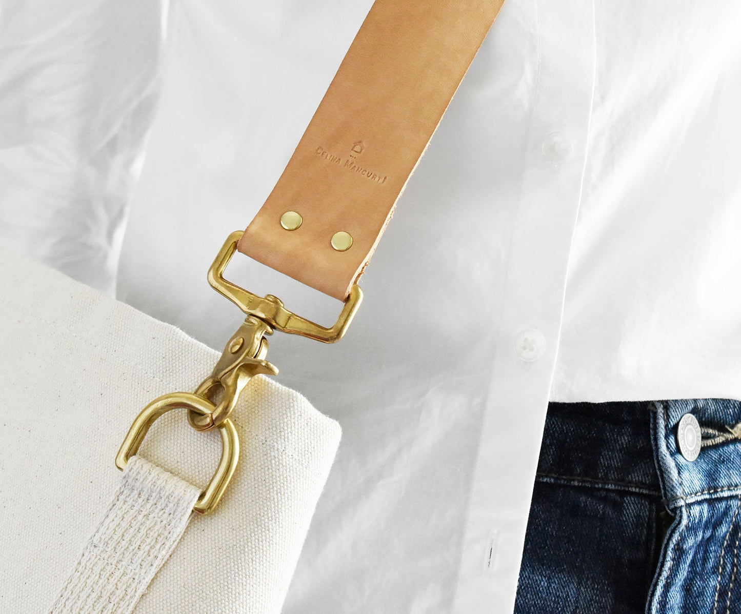 Tote Bag Ivory- Leather Strap Tan