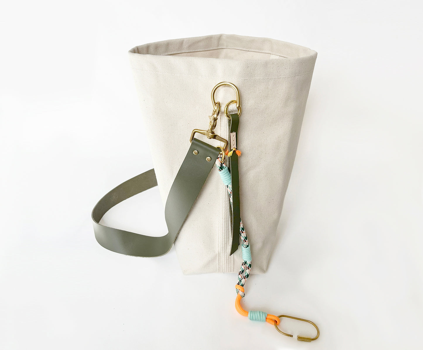 Tote Bag Ivory with Leather Strap Army