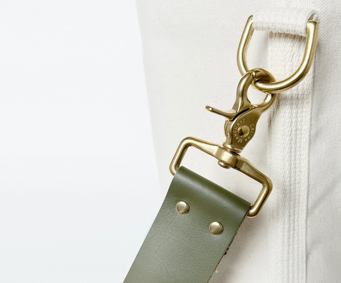 Tote Bag Ivory with Leather Strap Army