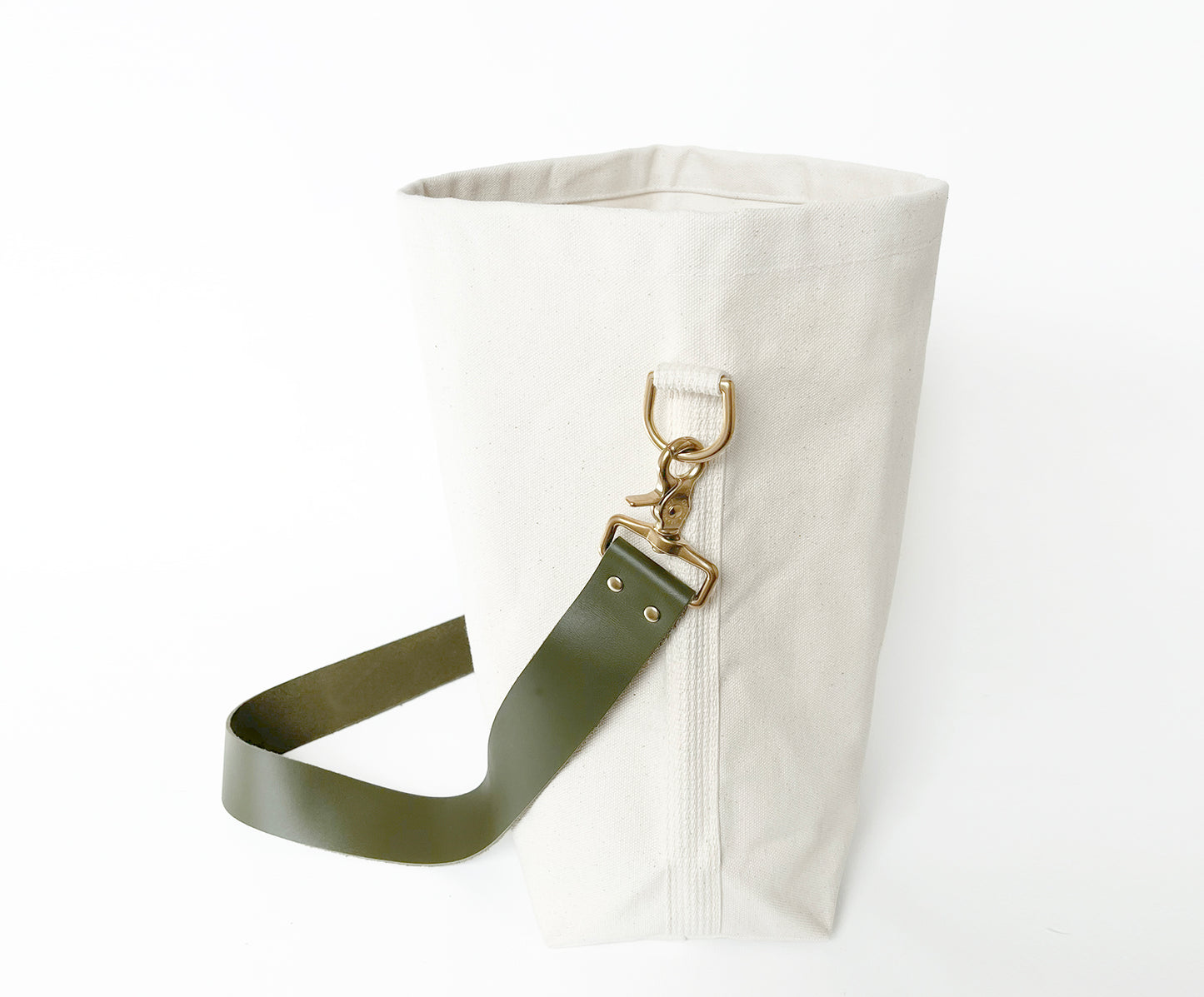 Tote Bag Ivory with Leather Strap Army