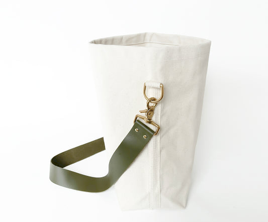 Tote Bag Ivory with Leather Strap Army