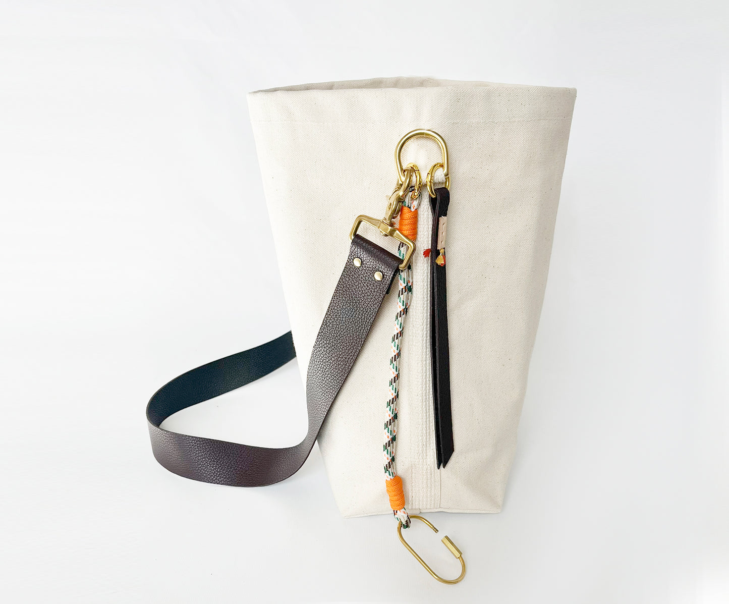 Tote Bag Ivory with Leather Strap Chocolate