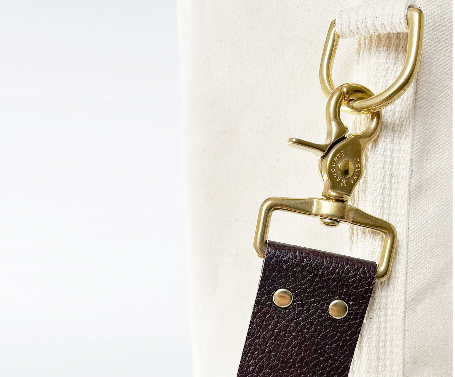 Tote Bag Ivory with Leather Strap Chocolate