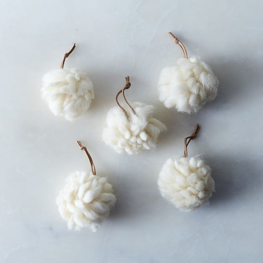 Wool Pom-Poms ornaments- Set of 5