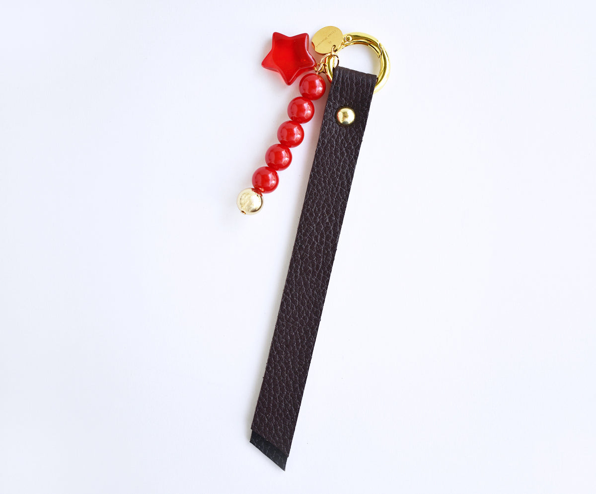 Lucero Leather Bag Charm With Red Star & Beads